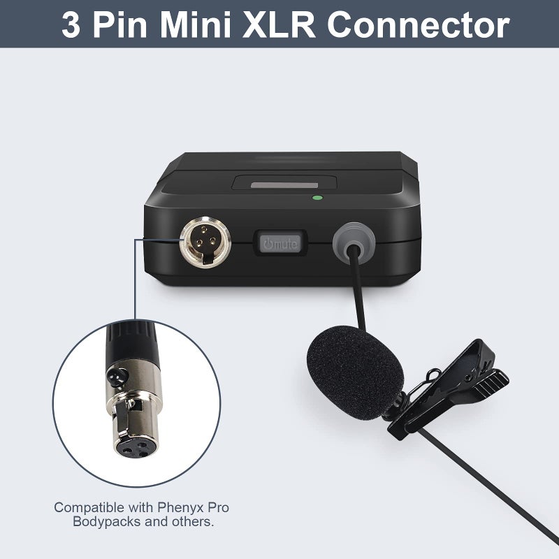 Phenyx Pro PTU-5000 Wireless Lapel Microphone with Mini XLR Jack, Unidirectional Condenser Cartridge, Ideal for Stage, Church, Conference, Interviews, Video Recording - Image 4
